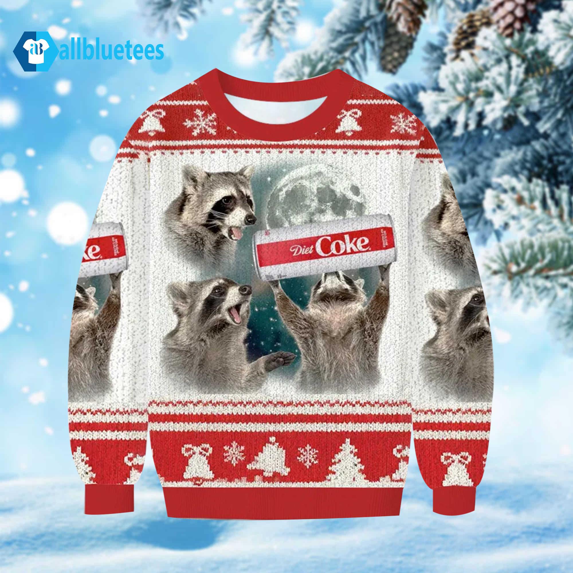 Three Raccoons Moon Diet Coke Ugly Christmas Sweater Three Raccoons Moon Diet Coke Ugly Christmas Sweater