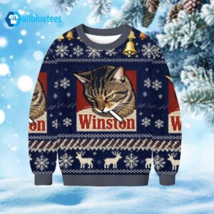 Cat Smoking Winston Ugly Christmas Sweater