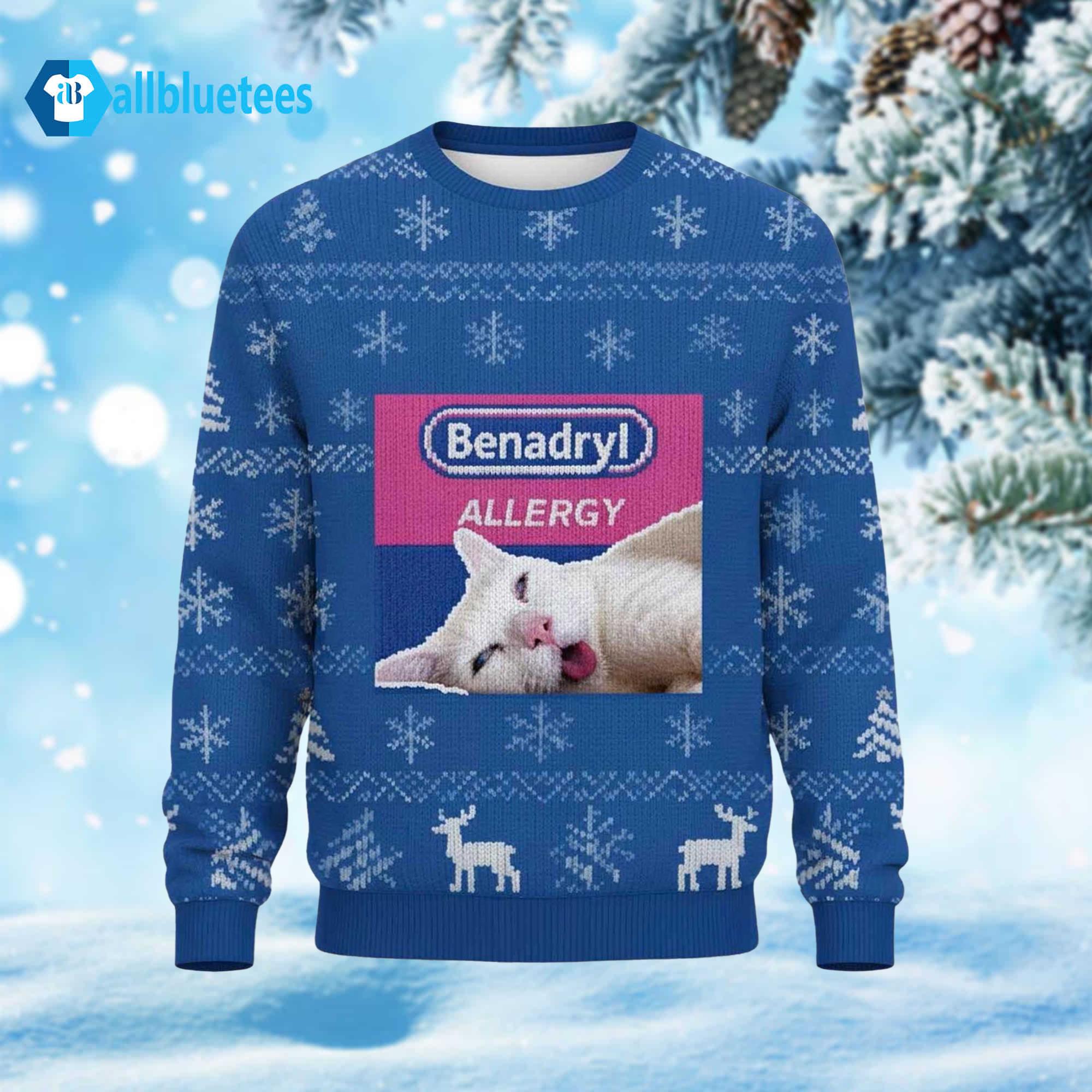 Cat Benadryl Allergy Ugly Christmas Sweater Cat Benadryl Allergy Ugly Christmas Sweater