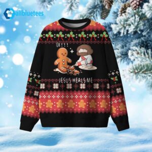 Gingerbread Jesus Heals Me Ugly Christmas Sweater