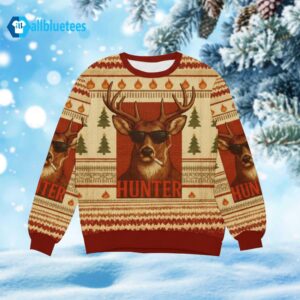 Smoking Deer Hunter Ugly Christmas Sweater