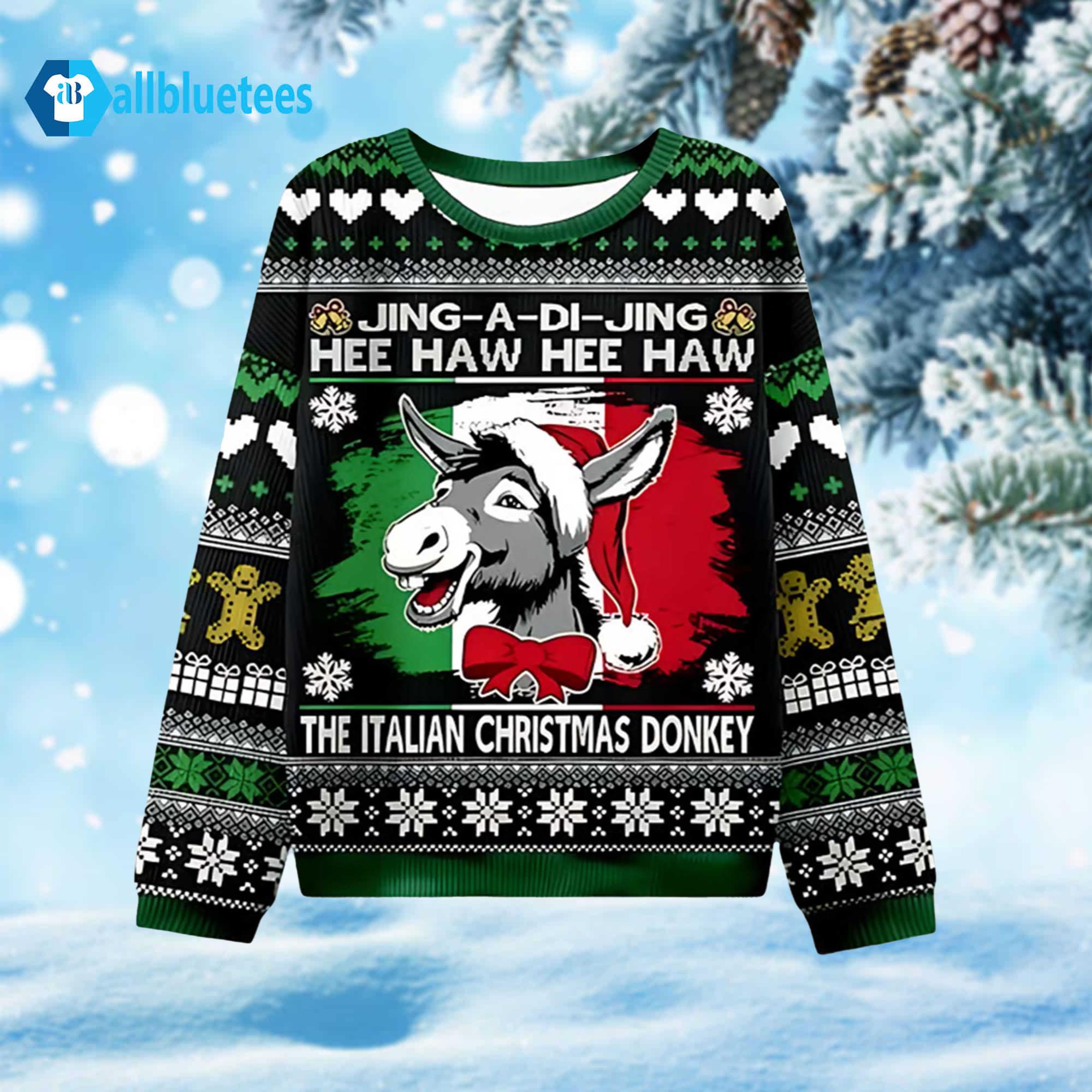 Jing-A-Di-Jing Hee Haw The Italian Donkey Christmas Ugly Sweater Jing-A-Di-Jing Hee Haw The Italian Donkey Christmas Ugly Sweater