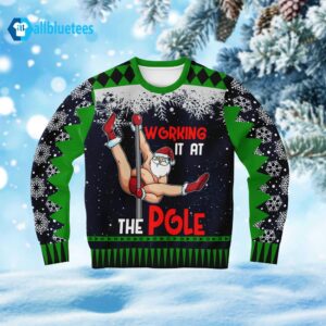 Santa Working It At The Pole Ugly Christmas Sweater