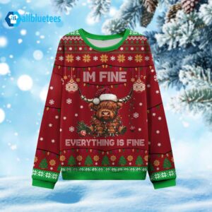 Highland Cow I’m Fine Everything Is Fine Ugly Christmas Sweater