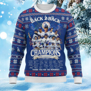 Dodgers Back-to-Back Champions 2025 Ugly Christmas Sweater