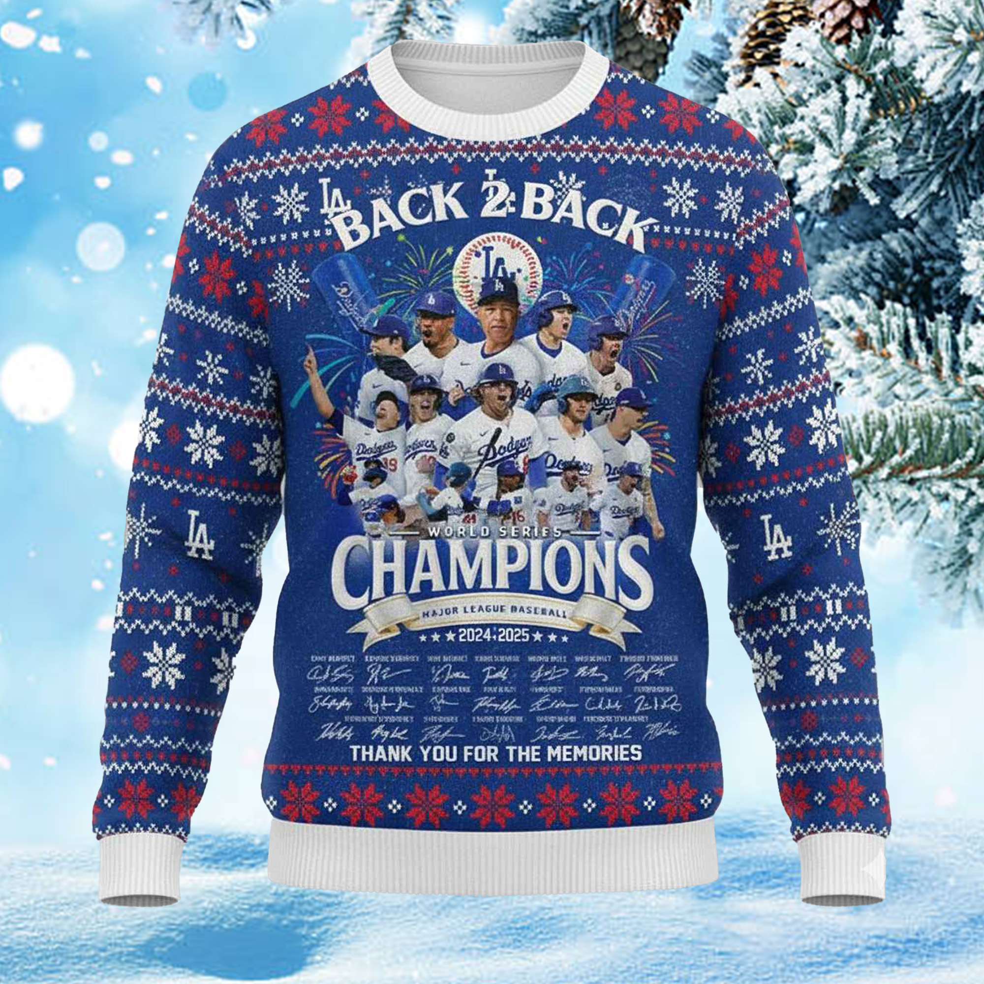 Dodgers Back-to-Back Champions 2025 Ugly Christmas Sweater Dodgers Back-to-Back Champions 2025 Ugly Christmas Sweater