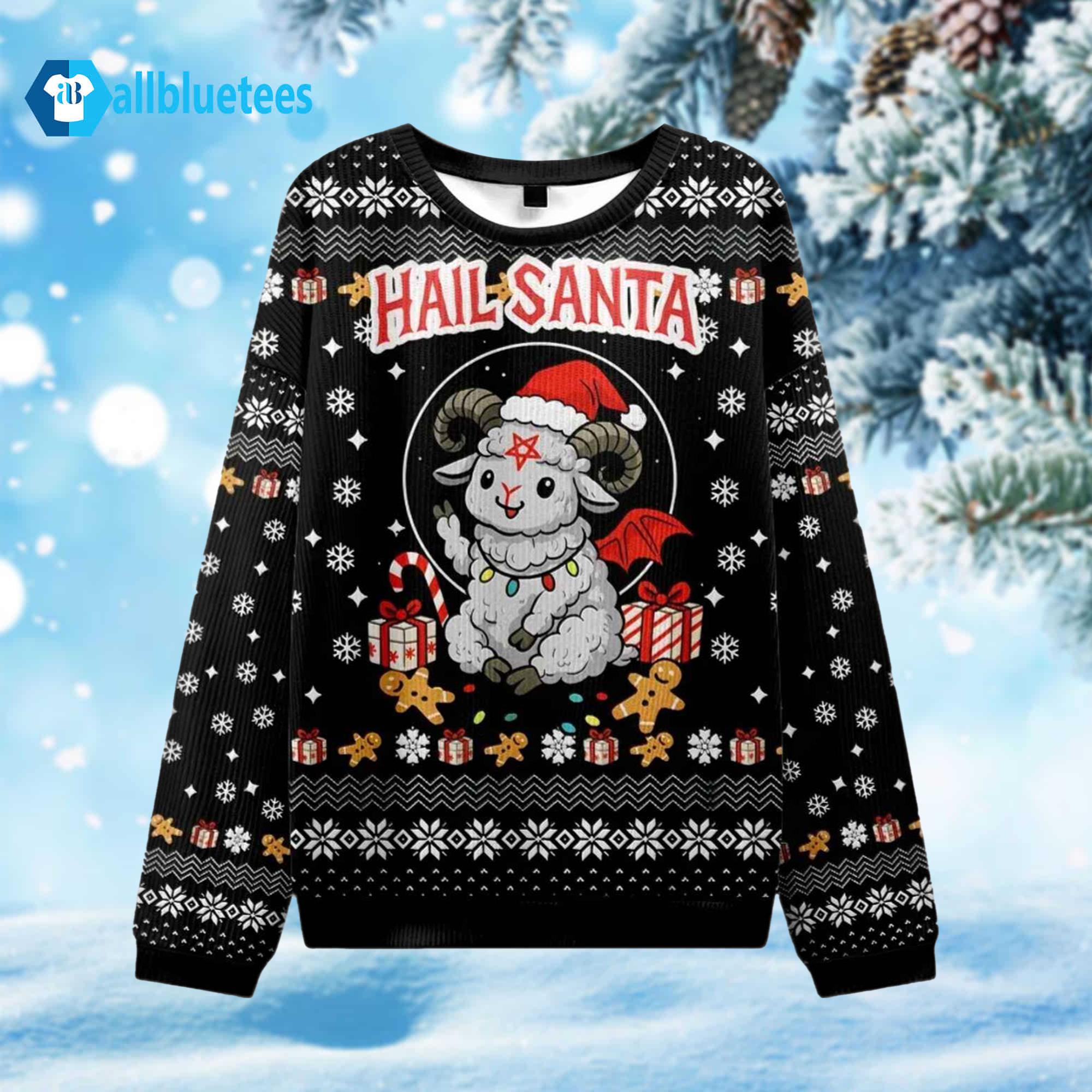 Sheep Hail Santa Ugly Christmas Sweater Sheep Hail Santa Ugly Christmas Sweater