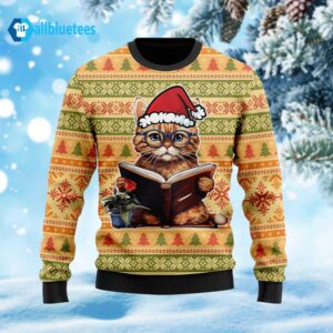 Cat Reading Ugly Christmas Sweater