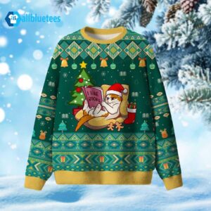 Cat I Like Books Ugly Christmas Sweater
