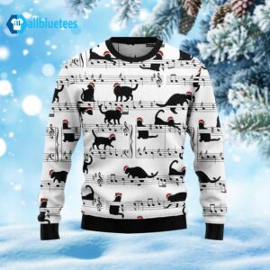 Black Cat Music Note Ugly Christmas Sweater