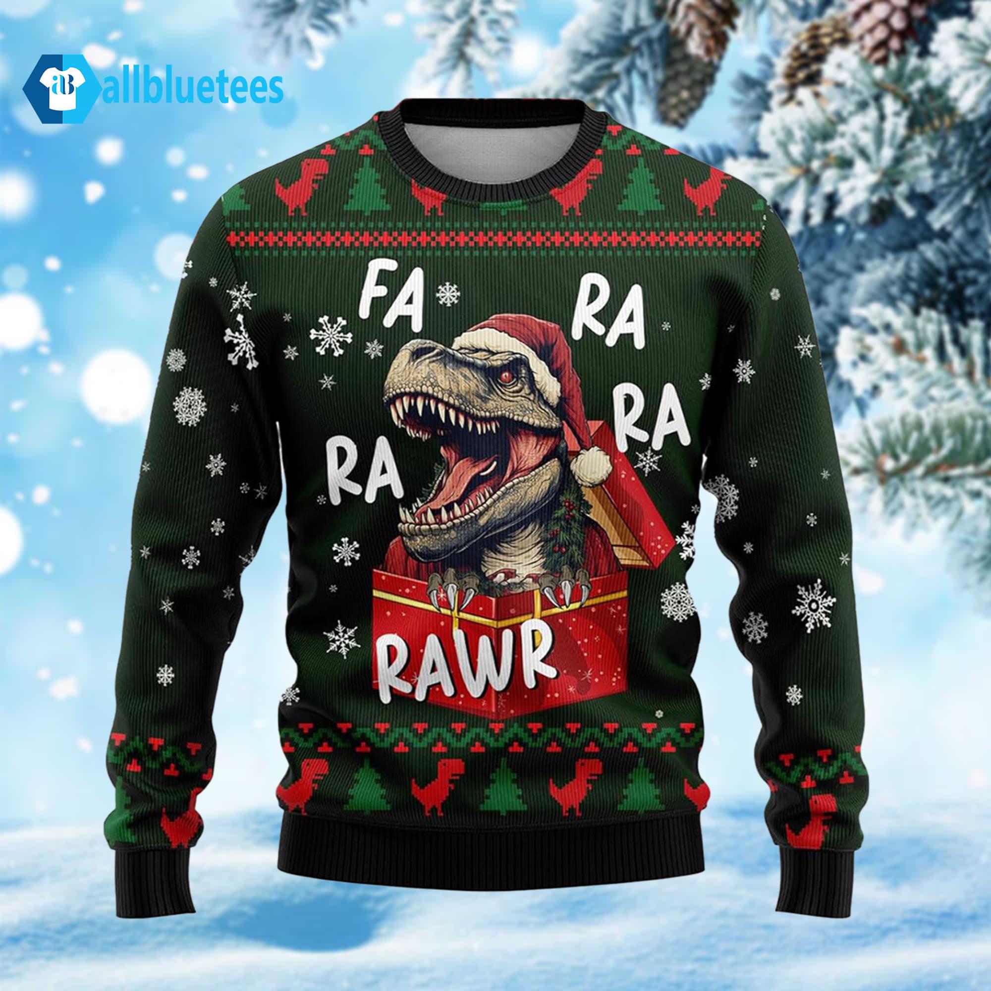 T-rex Fa Ra Ra Ra Rawr Ugly Christmas Sweater T-rex Fa Ra Ra Ra Rawr Ugly Christmas Sweater
