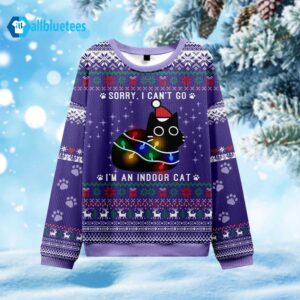 Black Cat Sorry I Can’t Go I’m An Indoor Cat Ugly Christmas Sweater