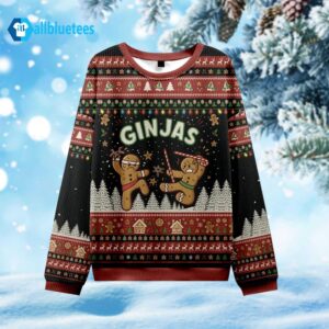 Gingerbread Ginjas In Battle Ugly Christmas Sweater