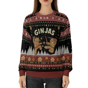Gingerbread Ginjas In Battle Ugly Christmas Sweater front.jpg
