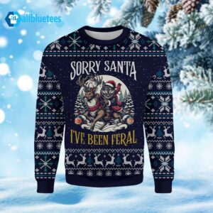 Wolf Sorry Santa I’ve Been Feral Ugly Christmas Sweater
