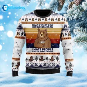 Bear That’s What I Do I Drink Bourbon Ugly Christmas Sweater