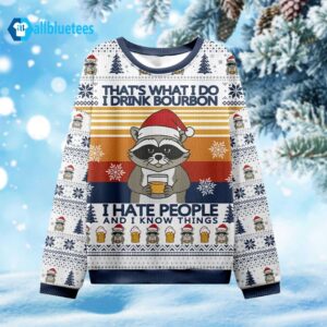 Raccoon That’s What I Do I Drink Bourbon Ugly Christmas Sweater