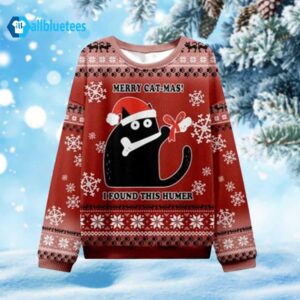Merry Cat-mas I Found This Humer Ugly Christmas Sweater Red