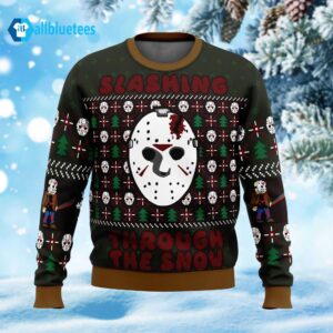 Jason Voorhees Slashing Through The Snow Ugly Christmas Sweater