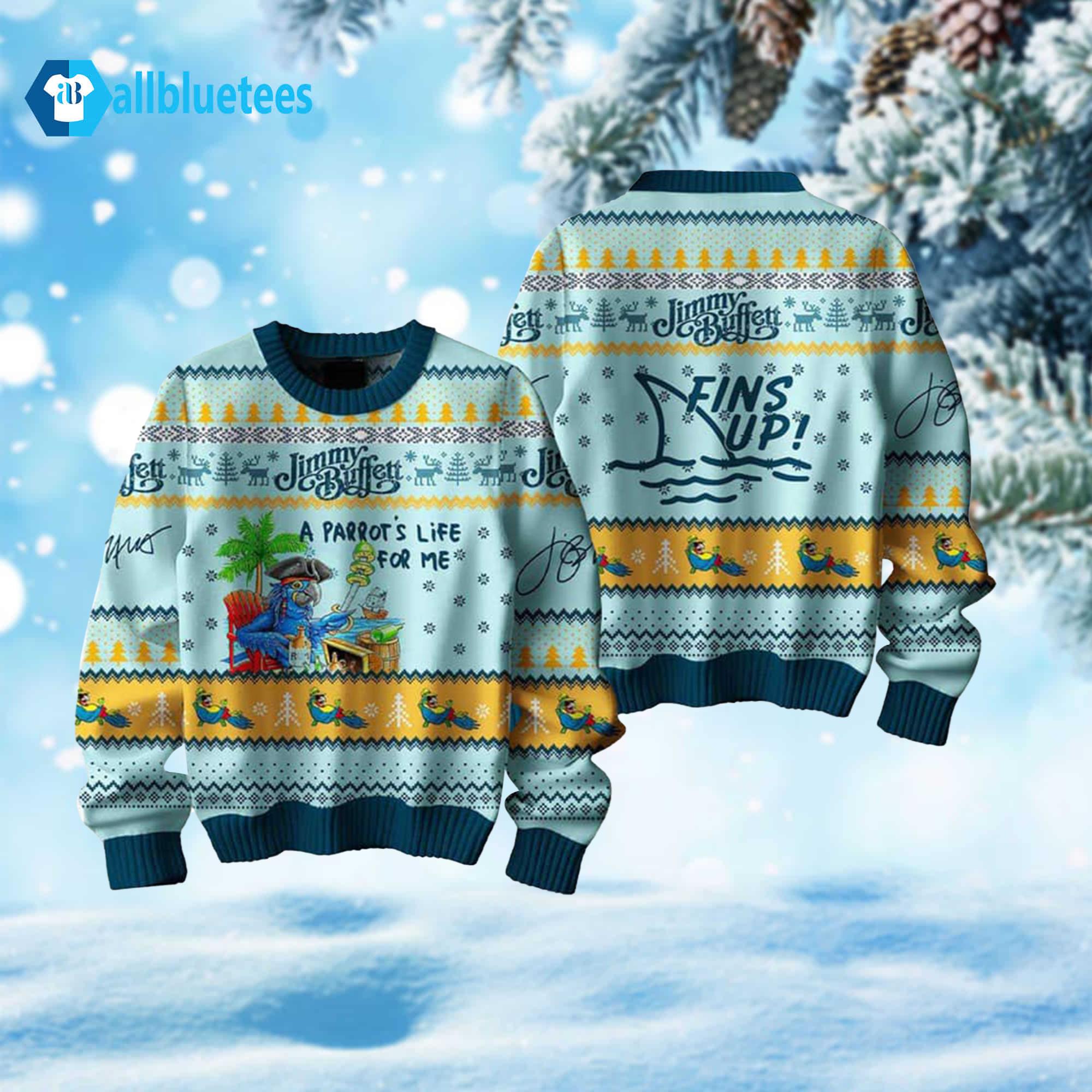 Jimmy Buffett Fins Up Ugly Christmas Sweater Jimmy Buffett Fins Up Ugly Christmas Sweater
