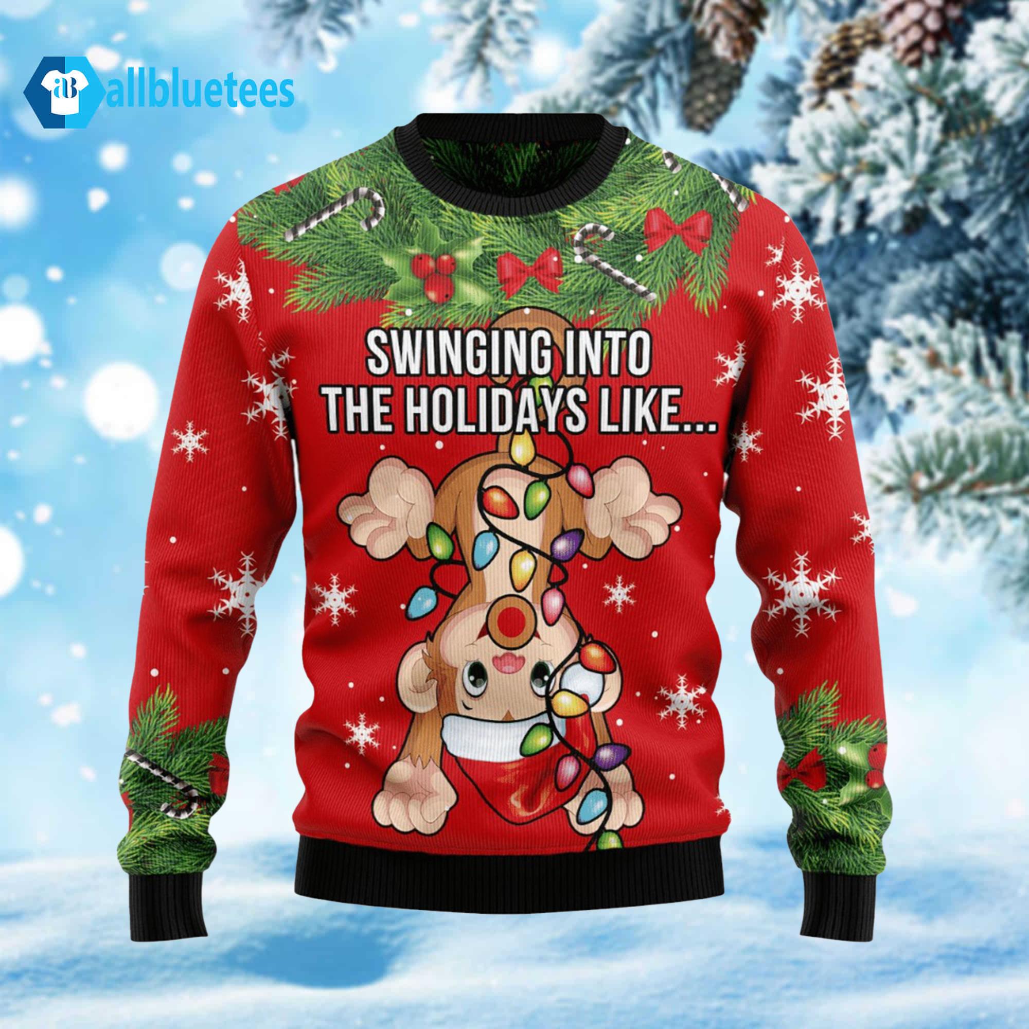 Swinging Into The Holidays Like Monkey Ugly Christmas Sweater Swinging Into The Holidays Like Monkey Ugly Christmas Sweater