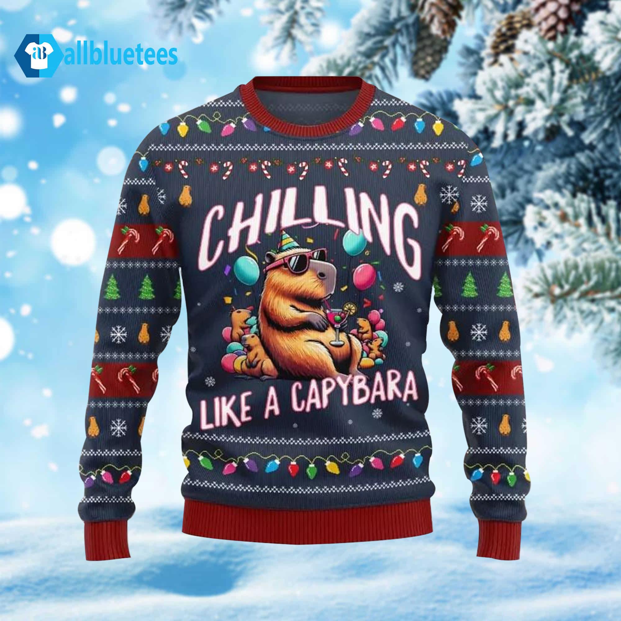 Chilling Like A Capybara Ugly Christmas Sweater Chilling Like A Capybara Ugly Christmas Sweater