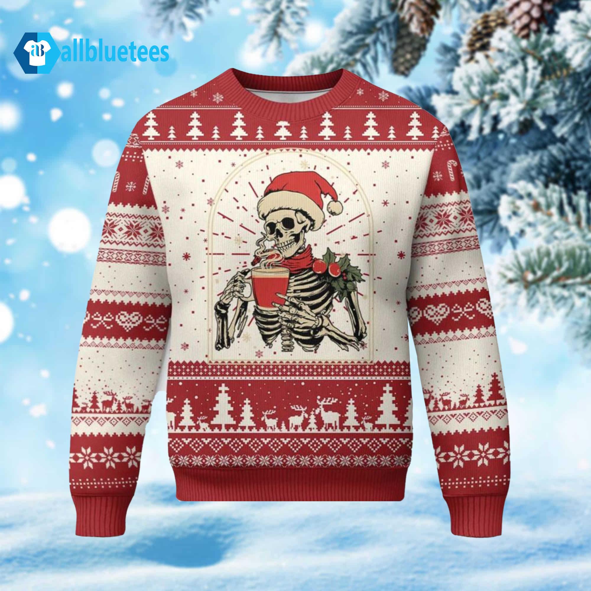 Skeleton Christmas Dead Inside But Caffeinated Coffee Addict Ugly Sweater Skeleton Christmas Dead Inside But Caffeinated Coffee Addict Ugly Sweater
