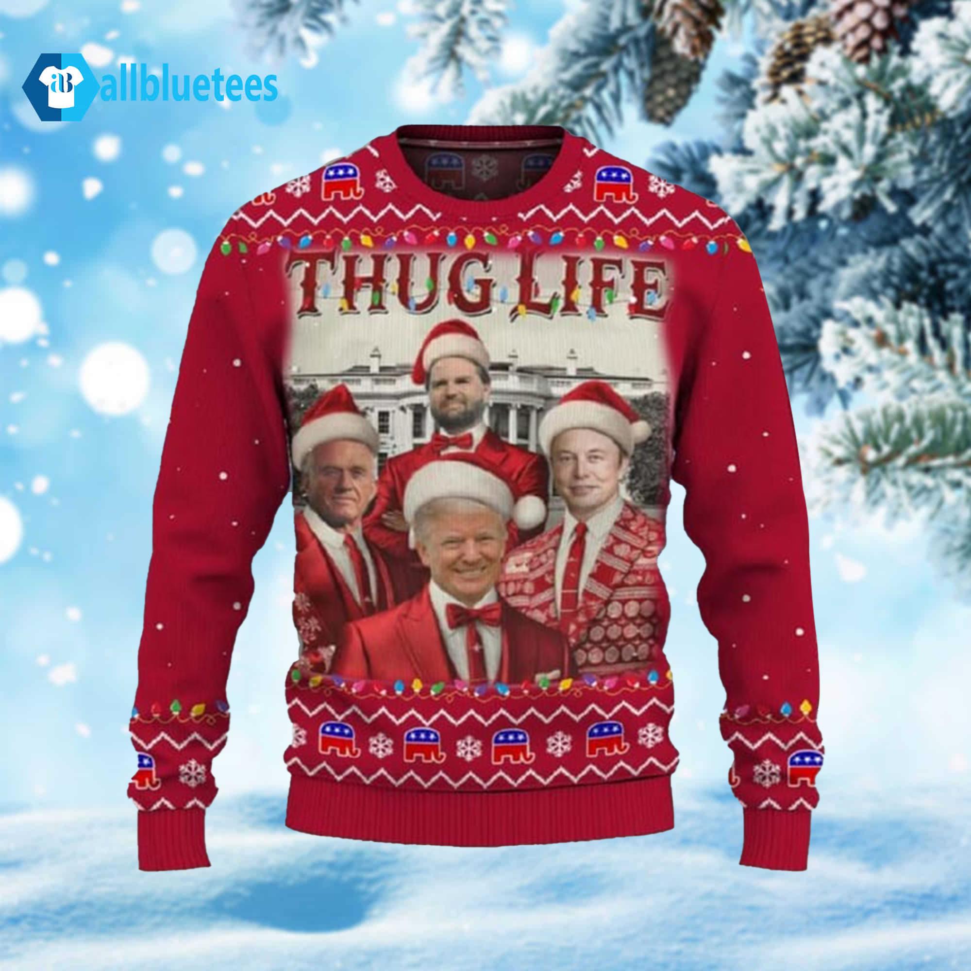 Trump JD Vance Robert Kennedy Elon Musk Thug Life Christmas Ugly Sweater Trump JD Vance Robert Kennedy Elon Musk Thug Life Christmas Ugly Sweater