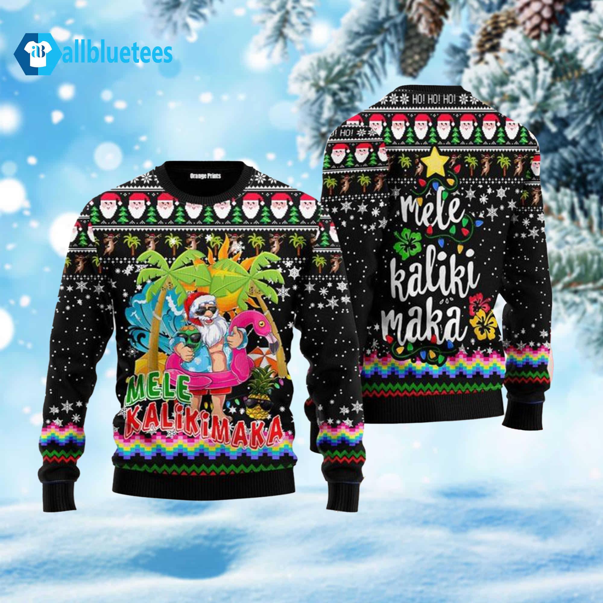 Hawaii Santa Claus Mele Kalikimaka Ugly Christmas Sweater Hawaii Santa Claus Mele Kalikimaka Ugly Christmas Sweater