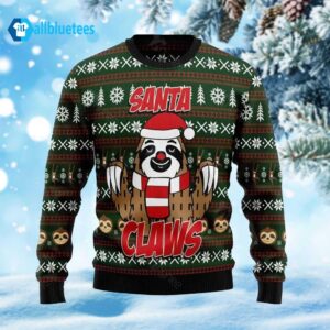 Sloth Santa Claws Ugly Christmas Sweater