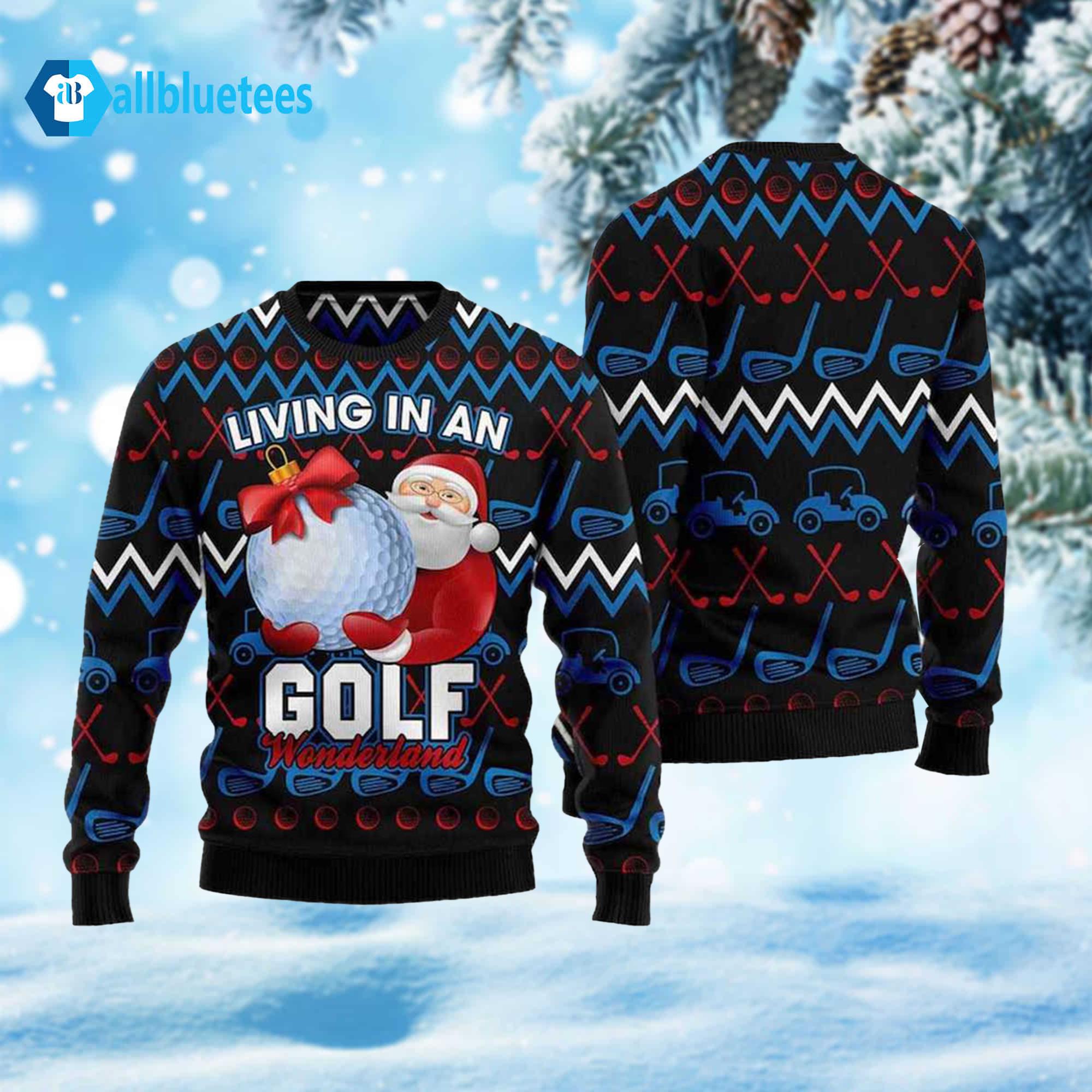Santa Living In An Golf Wonderland Ugly Christmas Sweater Santa Living In An Golf Wonderland Ugly Christmas Sweater