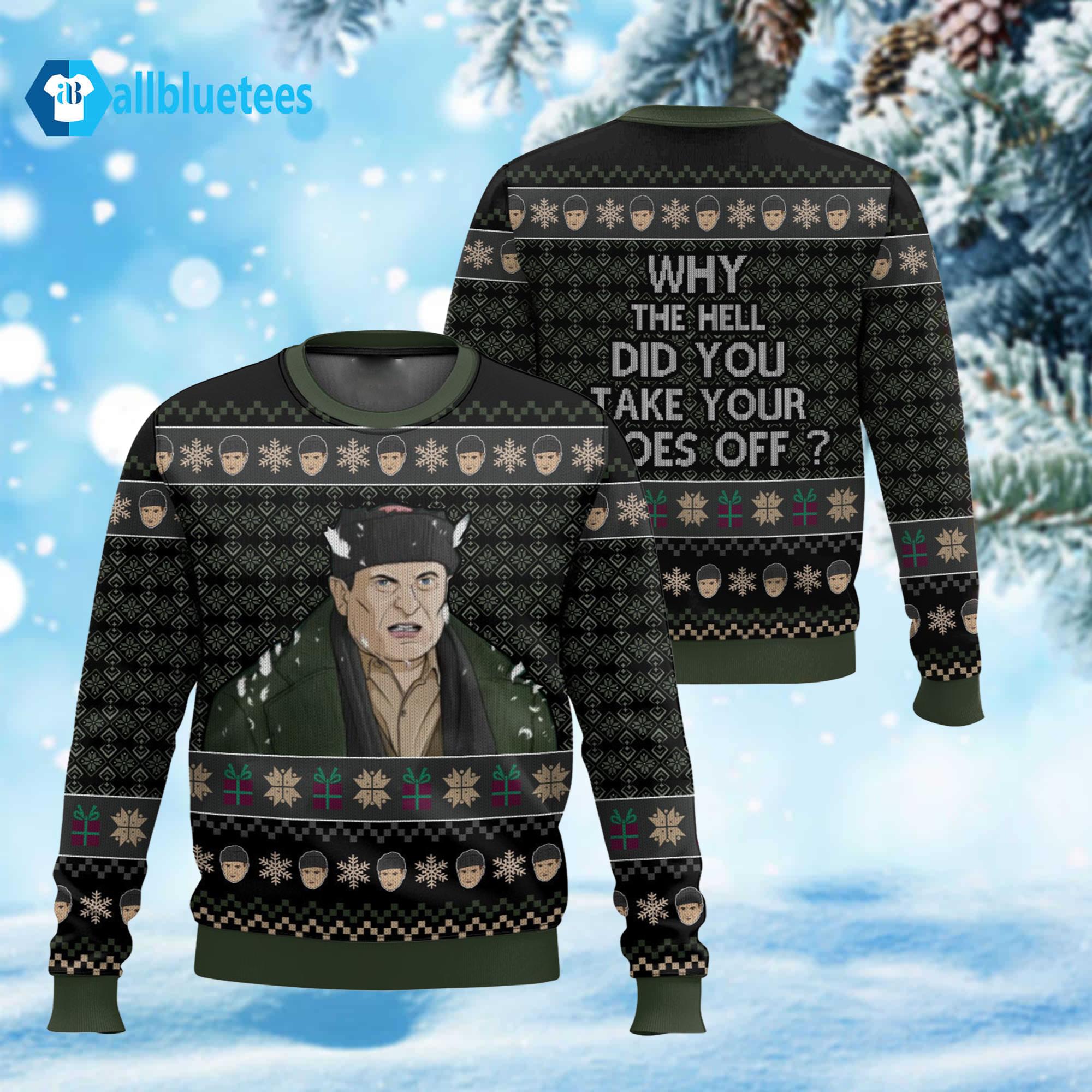 Harry Lyme Home Alone Why The Hell’d You Take Your Shoes Off Ugly Christmas Sweater Harry Lyme Home Alone Why The Hell’d You Take Your Shoes Off Ugly Christmas Sweater