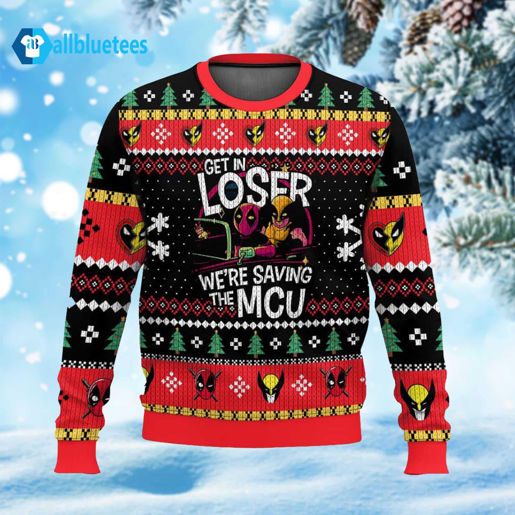 Deadpool Wolverine Get In Loser We’re Saving The MCU Ugly Christmas Sweater Deadpool Wolverine Get In Loser We’re Saving The MCU Ugly Christmas Sweater