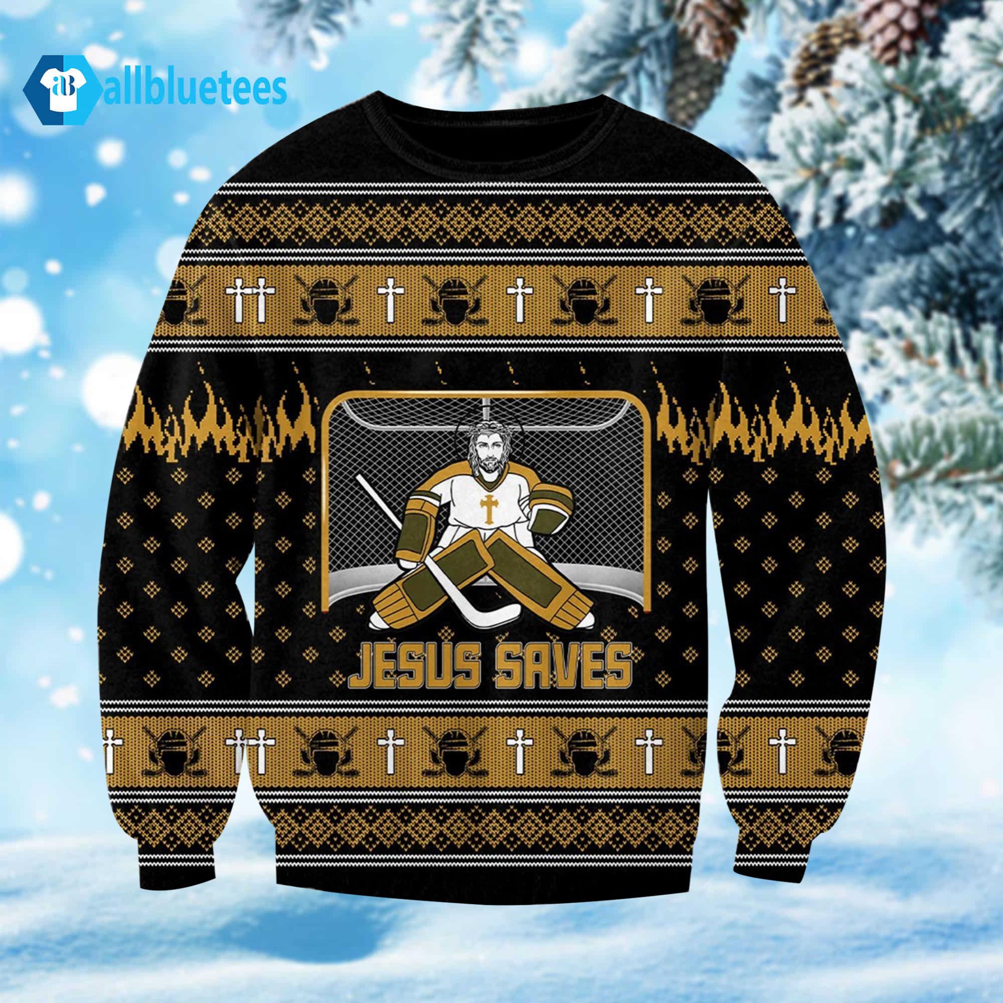 Jesus Saves Hockey Ugly Christmas Sweater Jesus Saves Hockey Ugly Christmas Sweater
