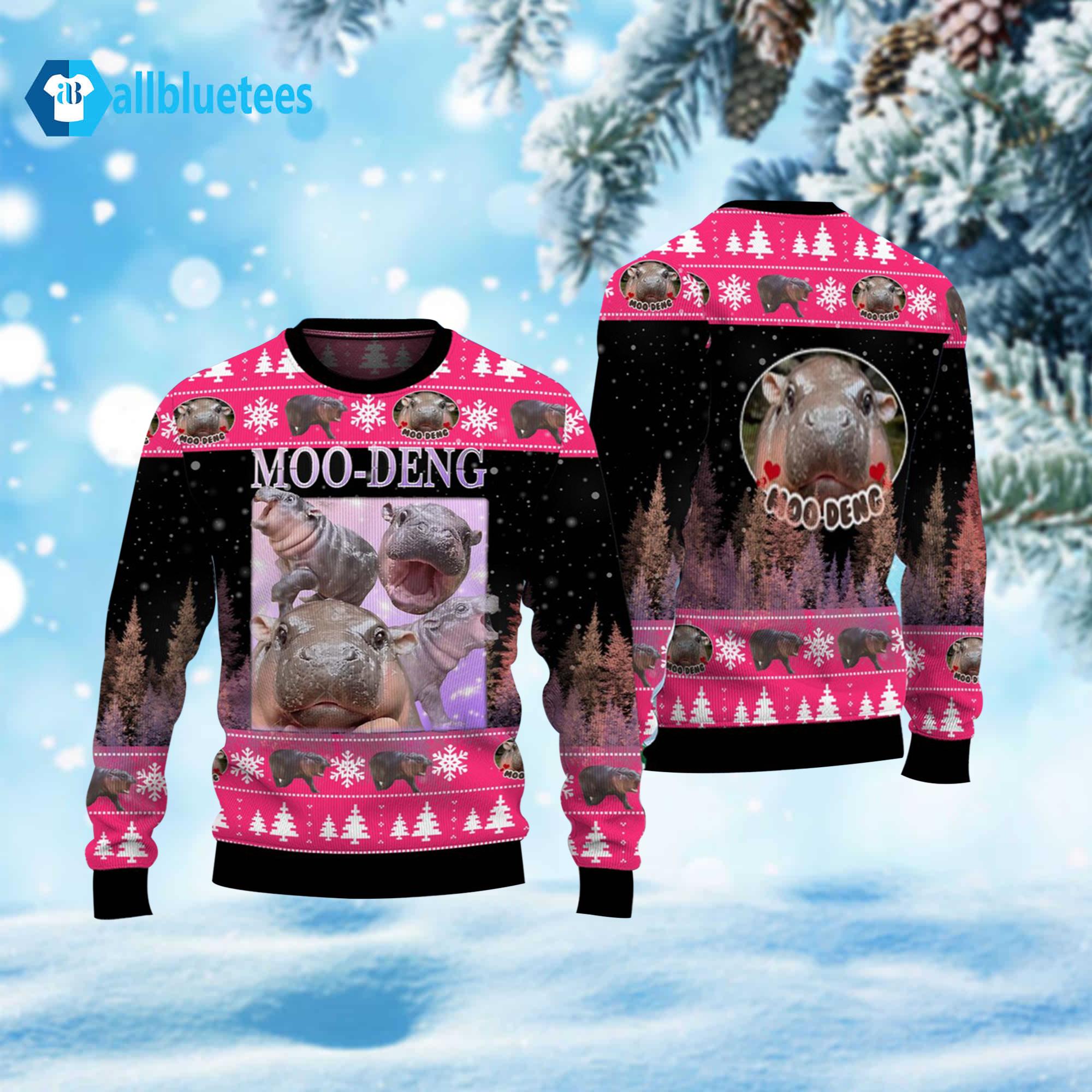 Moo Deng Bouncy Pig Ugly Christmas Sweater Moo Deng Bouncy Pig Ugly Christmas Sweater