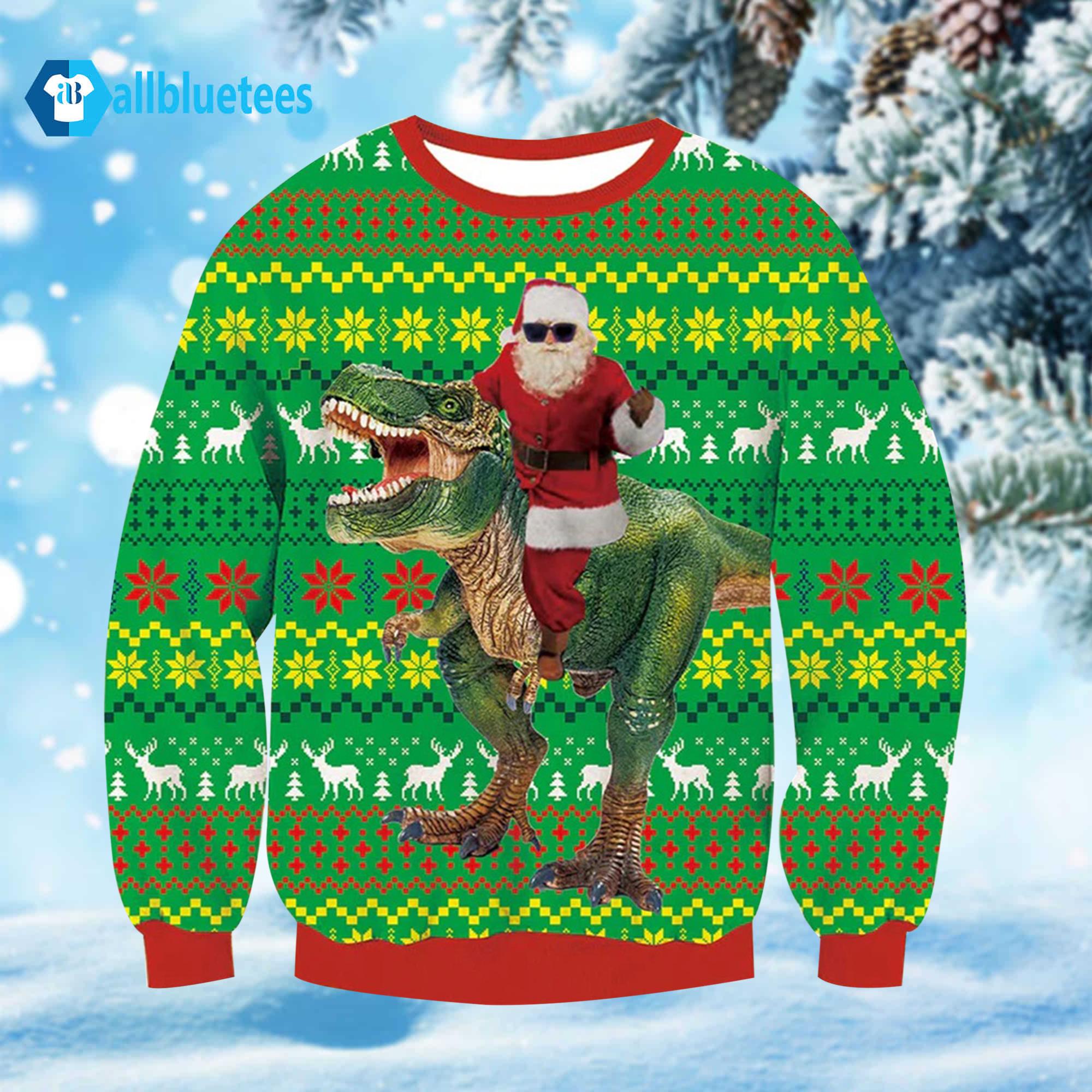 Santa Riding Trex Ugly Christmas Sweater Santa Riding Trex Ugly Christmas Sweater