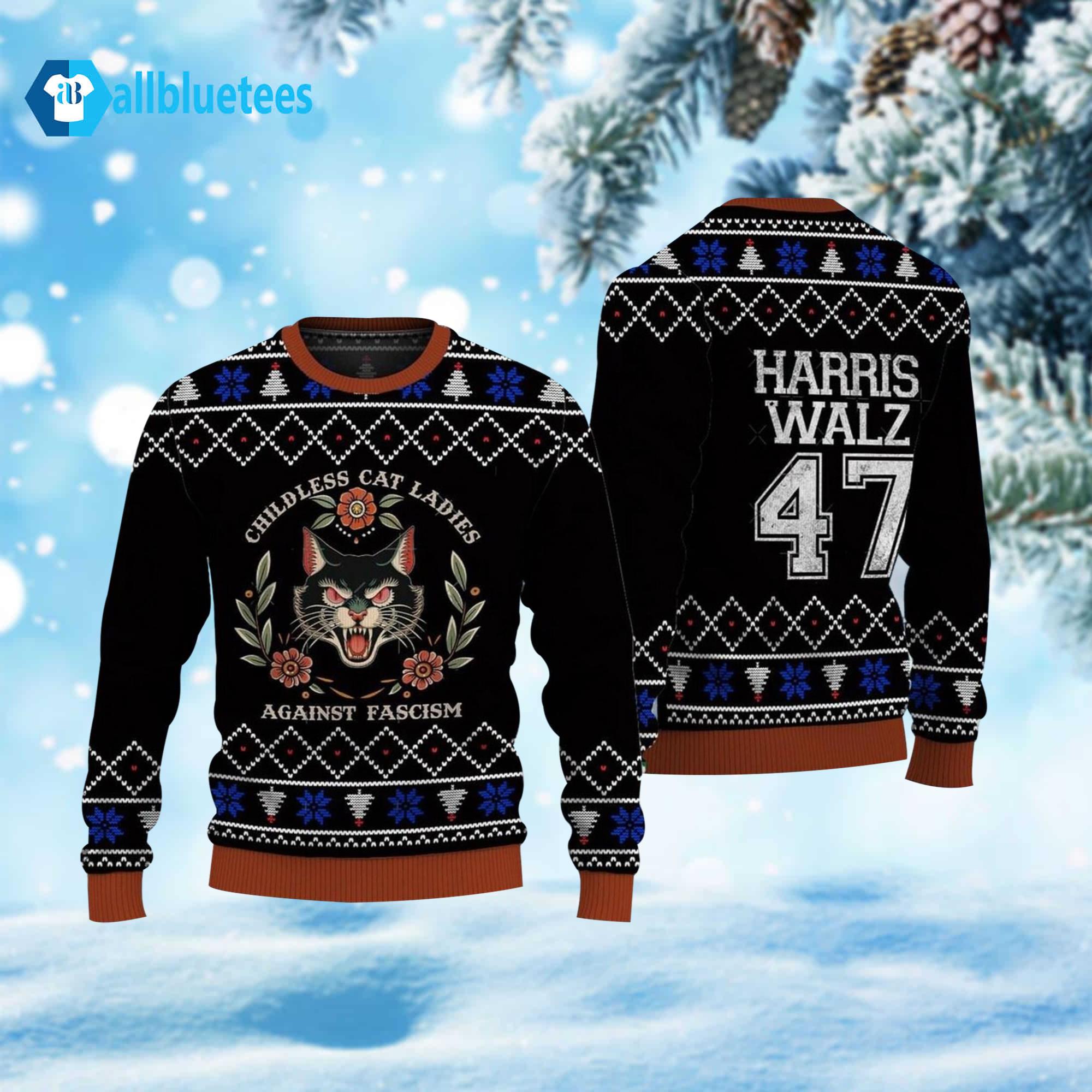 Harris Walz 47 Childless Cat Ladies Against Ugly Christmas Sweater Harris Walz 47 Childless Cat Ladies Against Ugly Christmas Sweater
