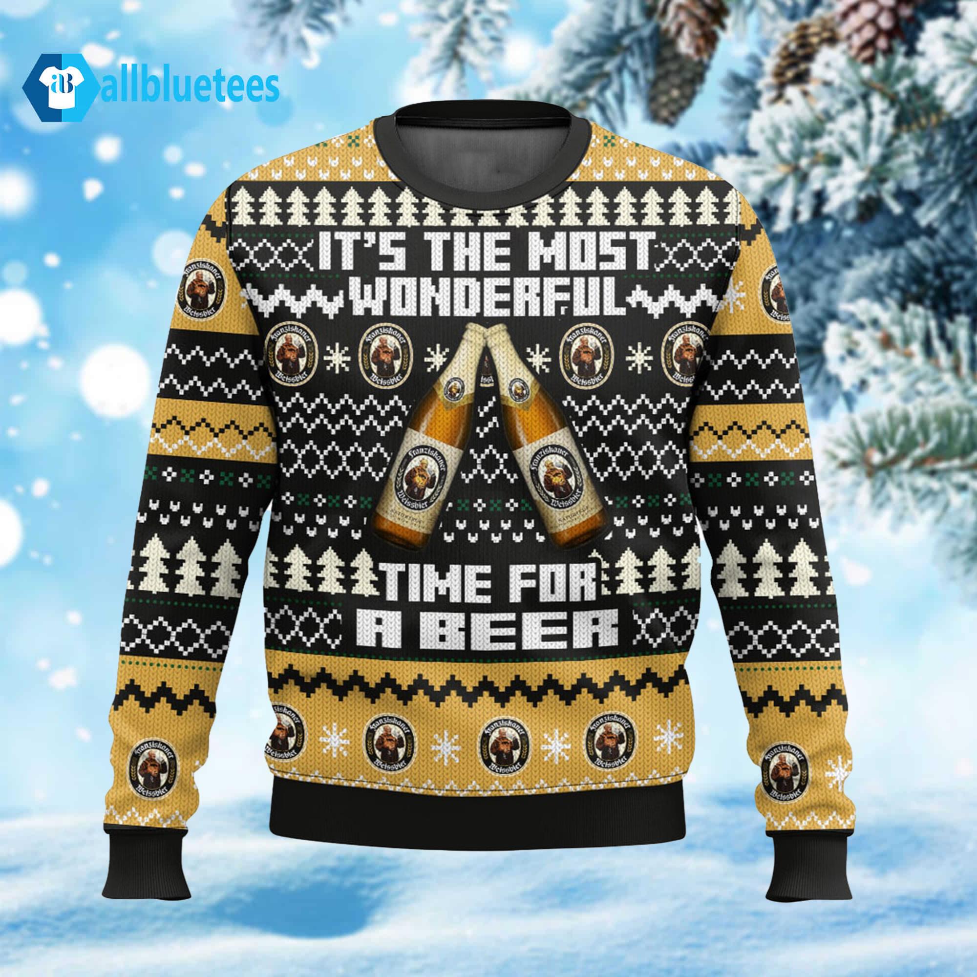 It’s The Most Wonderful Time For A Beer Franziskaner Ugly Christmas Sweater It’s The Most Wonderful Time For A Beer Franziskaner Ugly Christmas Sweater