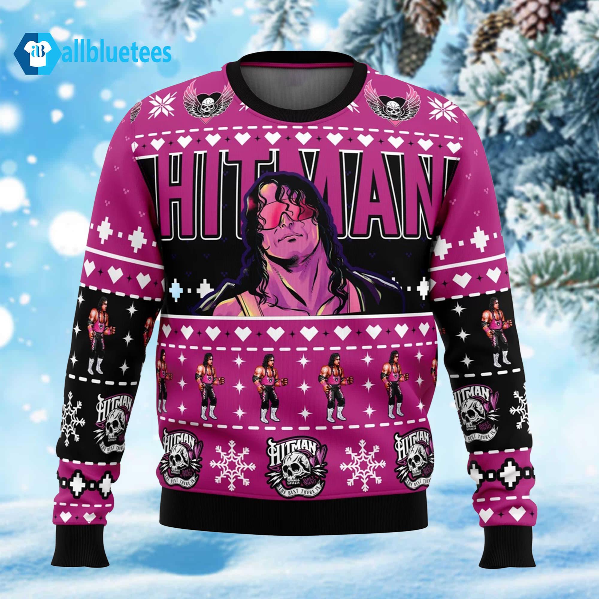 The Hitman Bret Hart Wrestler Ugly Christmas Sweater The Hitman Bret Hart Wrestler Ugly Christmas Sweater