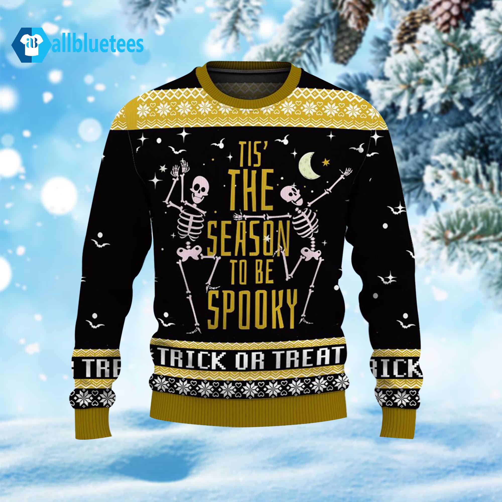 Dancing Skeleton Tis’ The Season To Be Spooky Ugly Christmas Sweater Dancing Skeleton Tis’ The Season To Be Spooky Ugly Christmas Sweater
