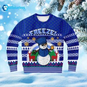 Blue Police Freeze Snow Funny Tacky Winter Ugly Christmas Sweater