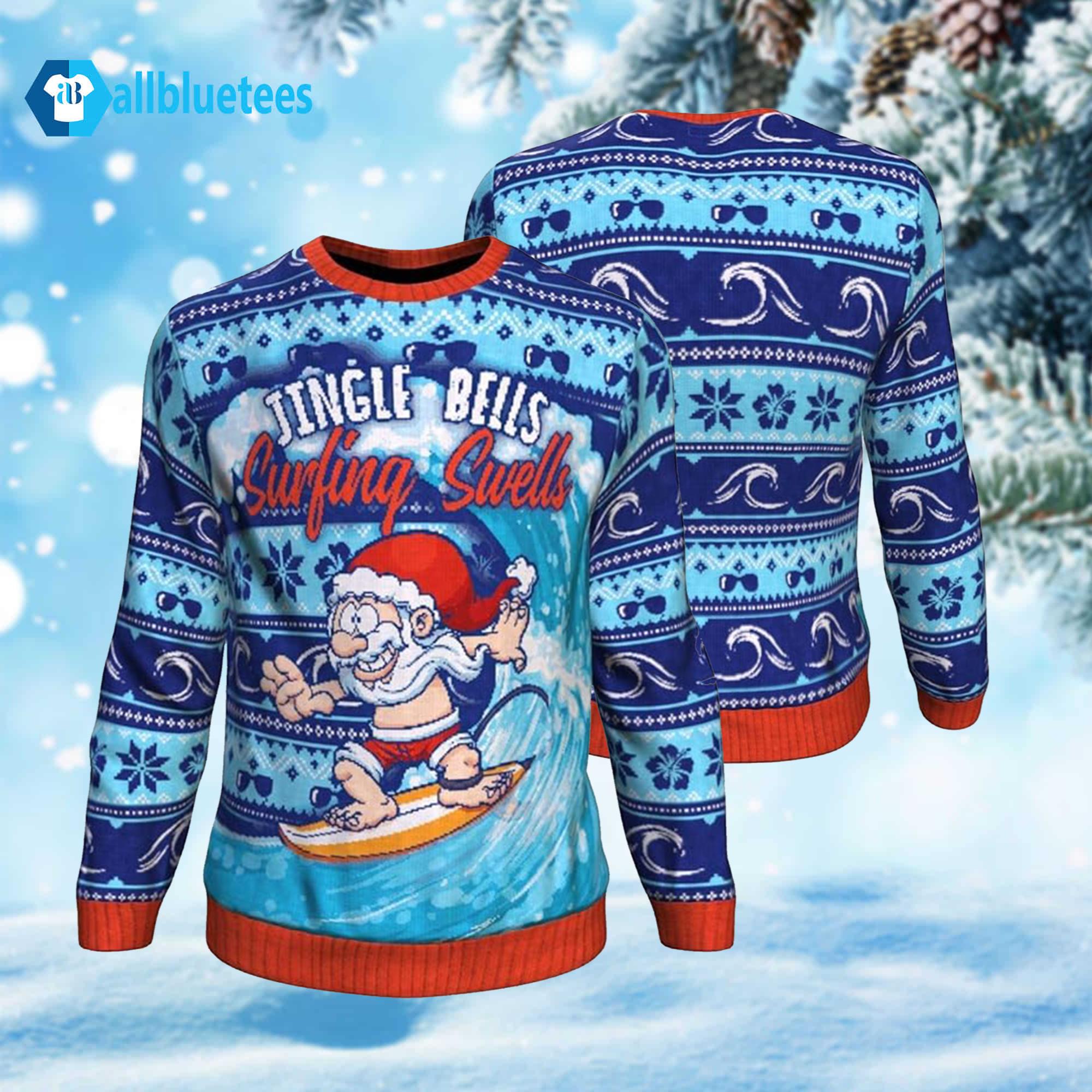 Jingle Bells Surfing Swells Santa Surf Ugly Christmas Sweater Jingle Bells Surfing Swells Santa Surf Ugly Christmas Sweater