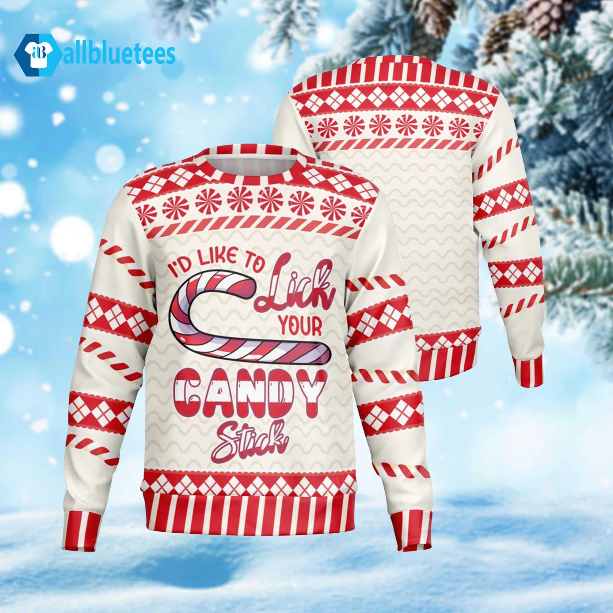 I’d Like To Lick Your Candy Stick Ugly Christmas Sweater I’d Like To Lick Your Candy Stick Ugly Christmas Sweater
