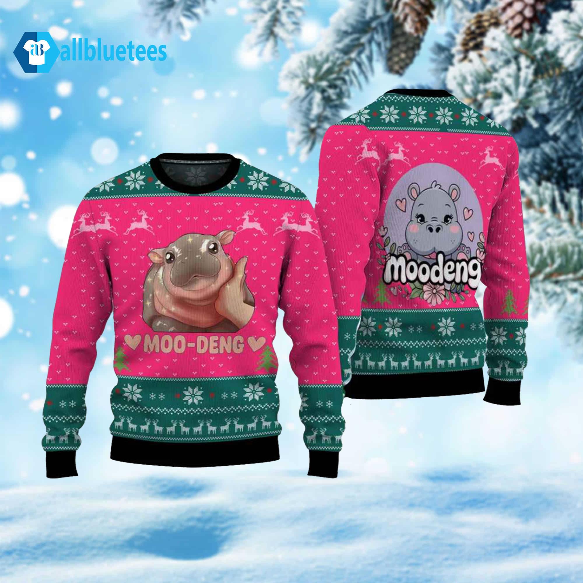 Moo Deng Cute Thai Baby Hippo Ugly Christmas Sweater Moo Deng Cute Thai Baby Hippo Ugly Christmas Sweater