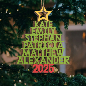 [Upto 14 Names] Custom Names Family Christmas Tree Ornament – Personalized Wood Ornament – Christmas Gift for Family Members