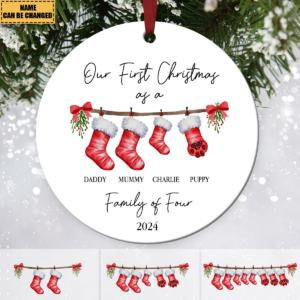First Christmas as a Family With Pet – Personalized Ceramic Ornament