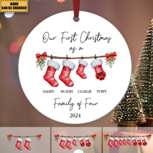 First Christmas as a Family Of Five With Pet - Personalized Ceramic Ornament - Babies First Christmas Gifts 3 308 2.png