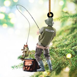 Fishing Man Ornament – Personalized Custom Shaped Acrylic Ornament – Christmas Gift For Him, for Dad, Fishing Lovers