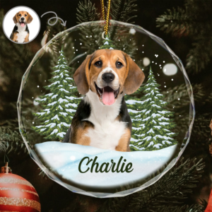 Custom Photo Pet Face – Christmas Gift For Dog Lovers, Cat Lovers, Pet Lovers, Pet Memorial – Personalized Circle Glass Ornament