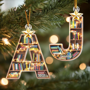 Christmas Booklovers Ornaments Custom Letter Name – Personalized Custom Shaped Acrylic Ornament – Christmas Gift For Book Lovers, Librarian